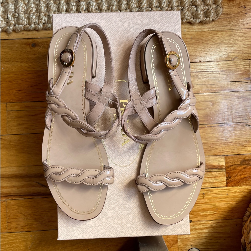 Prada patent leather flat sandals